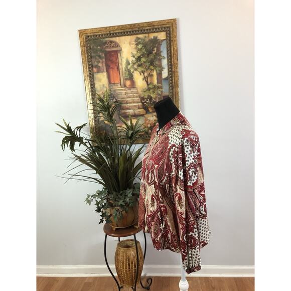 Chico’s Women Sz 1 Printed Bumper Jacket Size Full Zipper Front Boho High Neck - Picture 5 of 9